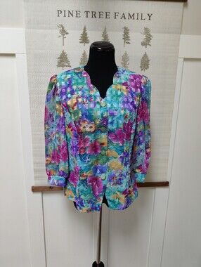Hermann Lange Collection Floral Sheer Blouse Jacket Size 40